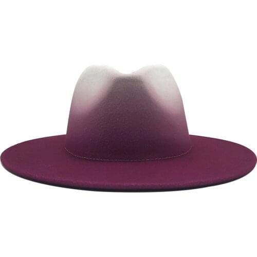 Women Men Wool Vintage Trilby Felt Fedora Hat With Wide Brim Gentleman Elegant Gradient rose For Lady Winter Autumn Jazz Caps