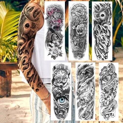 Extra Large Evil Eyes Temporary Tattoos Sticker Realistic Fake Full Flower Arm Gear Owl Tattoo For Women Men Sleeve Tatoos Decal