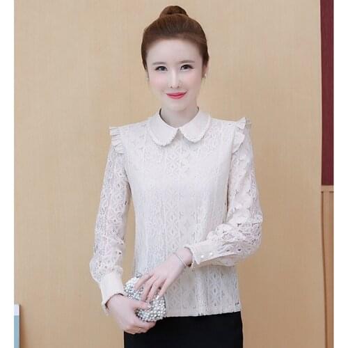 Women Shirt Blouses Autumn Female Long Sleeve Lace Shirt Solid Color Stitching Women Blouse Blusas