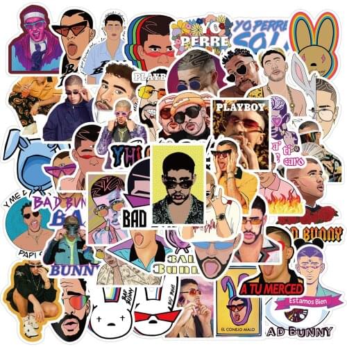 10/50PCS Singer Music Bad Bunny Boy Funny Toy Sticker Girl Cute Kawaii Cartoon Picture Guitar Rock Latin Laptop Water Cup