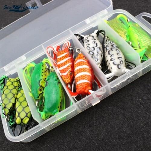 10pcs 5 colors Very small Topwater Frog Hollow Body Soft Fishing Lures Bass Hooks Baits Tackle Set and Tackle Box