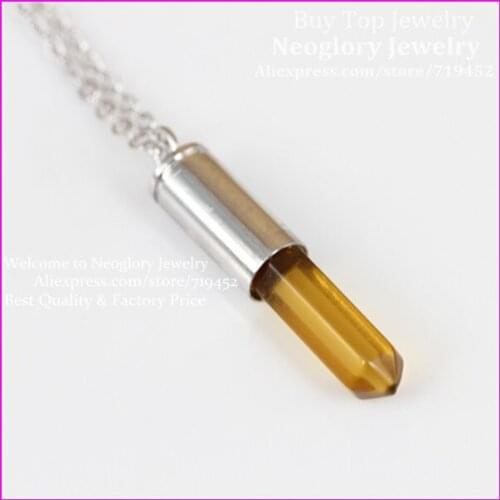 10pcs Crystal Quartz Gems Point Bullet Necklace Real Silver Plated Casing Pendant Drusy Quartz Druzy Stone Pendant Necklace