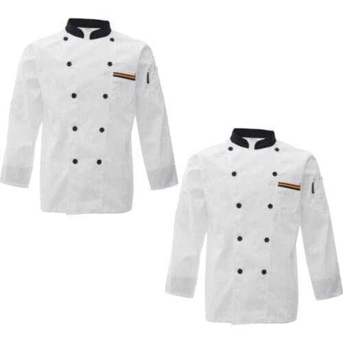 2Pcs White L CHEF COAT JACKET CHEFS White COAT CHEFWEAR UNISEX GOOD QUALITY