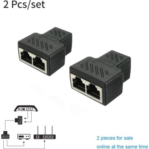 2pcs/set RJ45 Splitter Adapter RJ45 Female 1 to 2 port Female Ethernet Coupler Support two devices online at the same time
