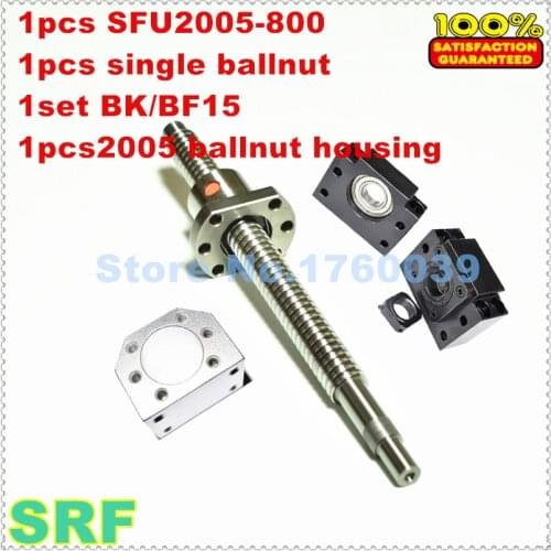 20mm Rolled Ballscrew 2005 set:1pcs SFU2005 L=800mm+1pcs single ballnut+1pcs BK/BF15 end support+1pcs 2005 ballnut housing