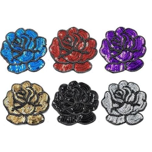 24PCS Iron on Patch For Clothes Shoes Bags 3D Flower Sequined Patches DIY Accessories Rose Applique Embroidery Sticker 6 Colors