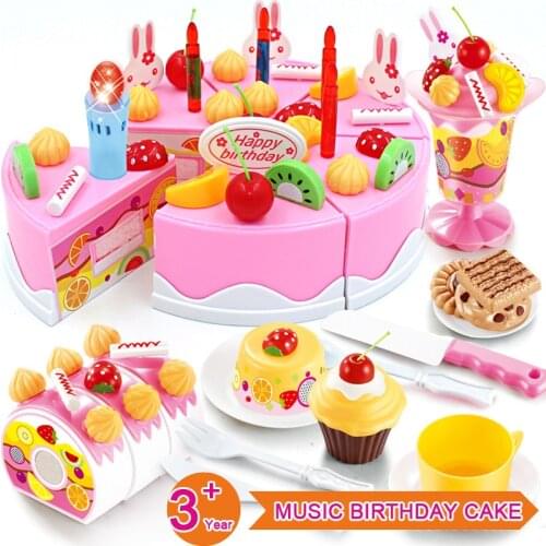 38-82pcs Kitchen Girls Toys Cake Miniature Food DIY Pretend Play Fruit Cutting Birthday Toys For Children Educational Kids Gift