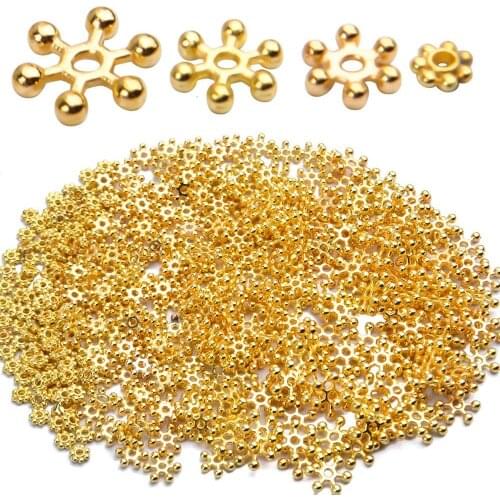 400pcs Snowflake Spacer Beads Flat Metal Spacers for Bracelet Necklace Jewelry Making,4mm/6mm/8mm/10mm Diameter,Bright Gold