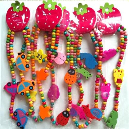 48pcs (24 sets) Design Mix Children Wood Beads Bracelets & Necklaces Kids Fashion Jewelry Set Party Gift