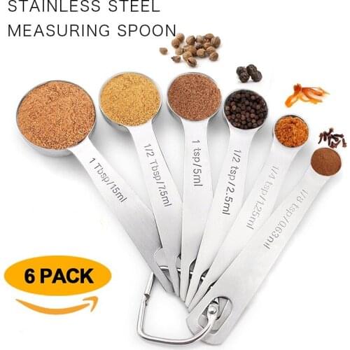 6pcs/set Measuring Spoons Measuring Cups Stainless Steel Measuring Spoon Scoop Kitchen Coffee Tea Measuring Tool Baking Tools
