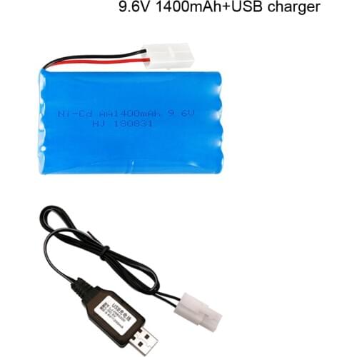 9.6V 1400mAh AA Battery with cahrger set 9.6V NiCd Batteries Tamiya Plug for Remote Controul Toy car ship truck model robot part