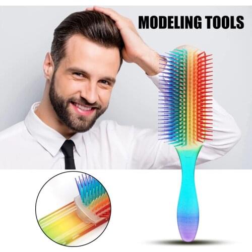 Rainbow Colored 9 Rows Combs Plastic Detachable Design Round Tooth Mens Oil Hair Styling Comb for Combing and Shaping SK88