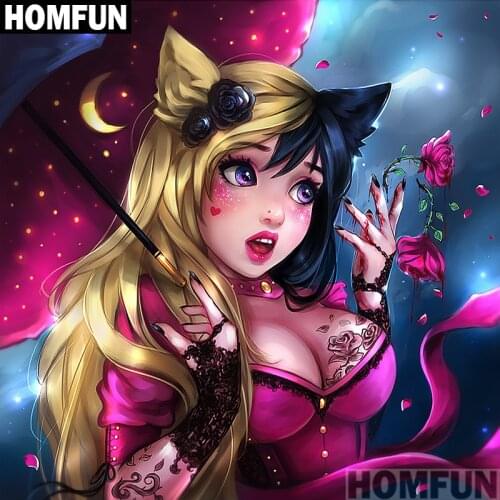 HOMFUN Full Square/Round Drill 5D DIY Diamond Painting "Cartoon rose Girl" 3D Embroidery Cross Stitch 5D Decor Gift A00915