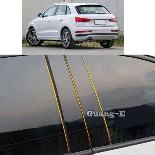 Car PC Material Pillar Post Cover Door Trim Window Piano Black Molding Sticker Plate Parts For Audi Q3 F3 2018 2019 2020 2021