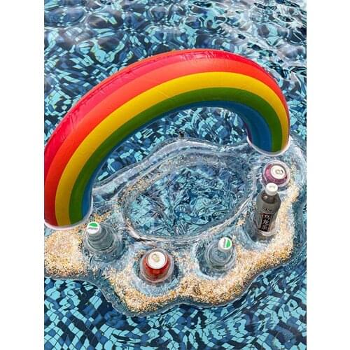Drink cup holder water party photo props Inflatable Drink Holder Rainbow Cloud Pool Floating Cup Coaster