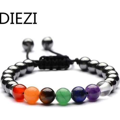DIEZI Multicolor Yoga Handmade Weave Black 8mm Beads Hematite Bracelet Jewelry Men Women Natural Stones Bracelets Jewelry