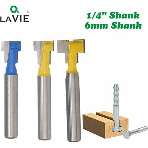 LAVIE 1pc 1/4 Inch 6.35mm T Slot Router Bit Hex Bolt Key Hole Keyhole Woodworking Milling Cutter End Mill MC01025