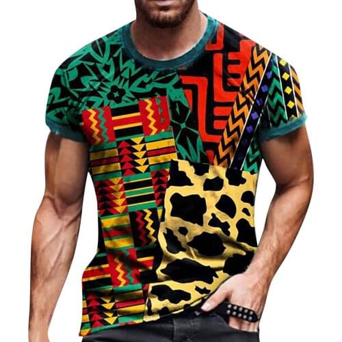 Summer New Fashion Men Short Sleeve T-shirt Male Geometric Printing Round Collar Casual Short Sleeve Top Tees Clothes