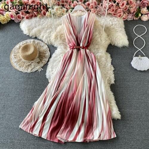 Gaganight Gradient Fashion Women Summer Dress Sleeveless V Neck Chic Lady Party Dresses Fashion Elegant Banquet Vestidos A Line