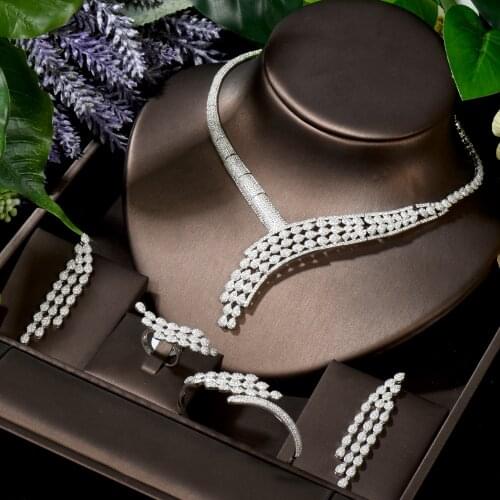 HIBRIDE Dubai Elegant Bridal Necklace Set for Women Cubic Zirconia Wedding Jewelry Sets for Brides Accessories Bijoux N-1592