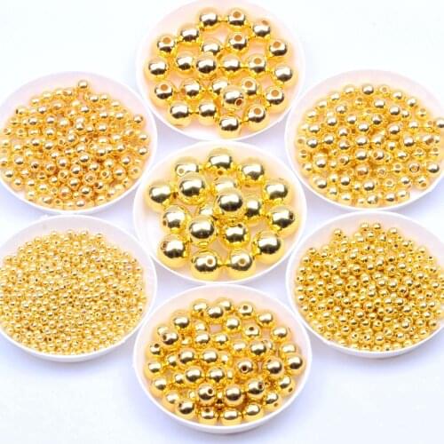 Gold Silver Imitation Pearls Round Shape Straight Hole Resin Spacers For Jewelry Accessories CCB UV Coating Strass Many Sizes