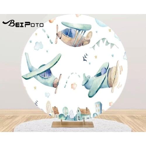 Round Photography Background circle Backdrop baby shower sky aircraft birthday Party banner table Cover poster photocall YY695