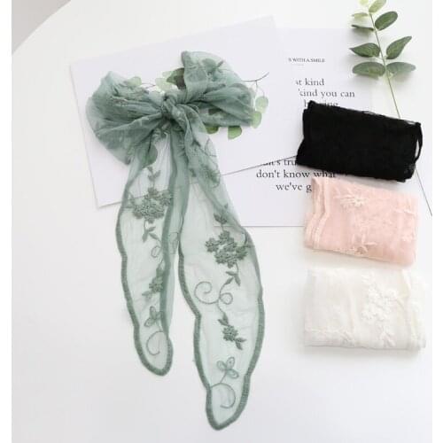 25X140CM Lace embroidered triangle scarf women elegant solid scarf for girl summer Hat decoration Joker Korea small wrist scarf