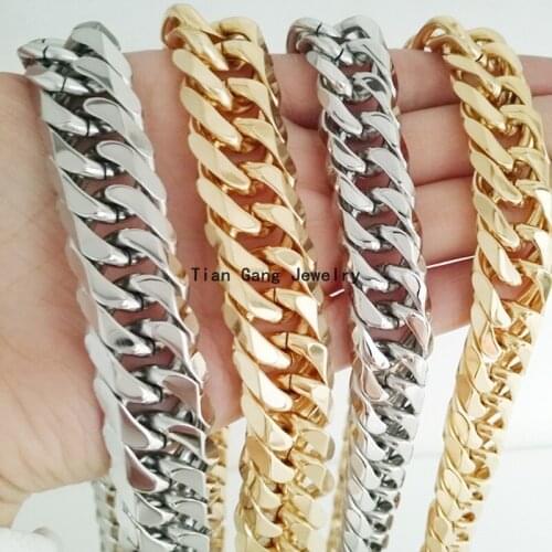 7"-40" 13/16mm Cool Heavy Silver Color/Gold Curb Cuban Necklace or Bracelet Chain 316L Stainless Steel Mens Jewelry