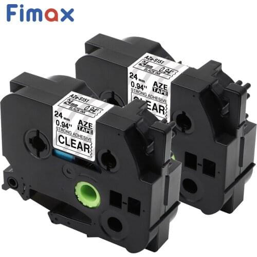 Fimax 2 pcs Compatible Brother P touch Label Tape TZeS151 TZe S151 24mm Black on Clear Brother P-touch label Printer Label Tape