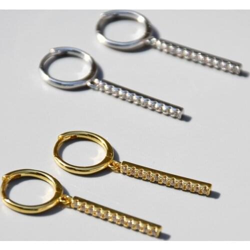 925 Sterling Silver Earring Fashion Zircon Square Shape Vertical Bar Butterfly Short Drop Earring Wild Trend Girl Woman Ear Jewe