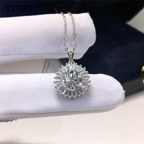 18K White Gold Plated 2 ct Excellent Cut Gemstone Diamond Test Past D Color Moissanite Pendant Necklace 925 Silver Party Chain