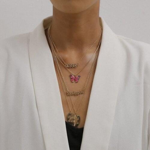 Pendant Necklaces Fashion Jewelry Fashion Jewelry Necklace For Girls Half Peach Heart Butterfly Letter Multilayer Chain Metal