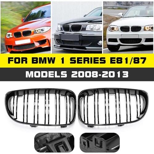 Pair Car ABS Gloss Matte Black Front Kidney Grille Dual Slats For BMW E81 E82 E87 E88 1 Series 2008 2009 2010 2011 2012 2013