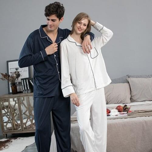 Couples Pajamas Set for Autumn and Winter Long Sleeve Long Trousers Multi Colors Pajamas for Women and Men Homewear Suit