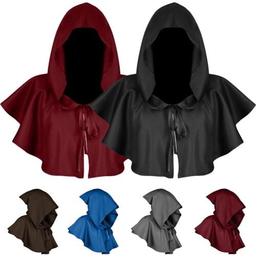 Halloween Costume Hooded Cloak Men Polyester Cloak Cape Hooded Medieval Costume Witch Wicca Vampire Horror Dress Party Accessory