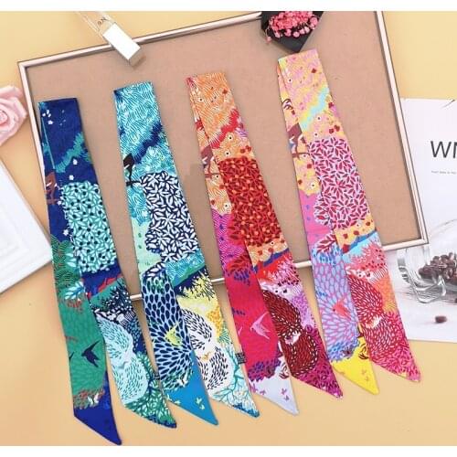 Beach bag scarf fashion lady silk scarf hair headband tied handbag handle ribbon multifunctional shawl scarf G6