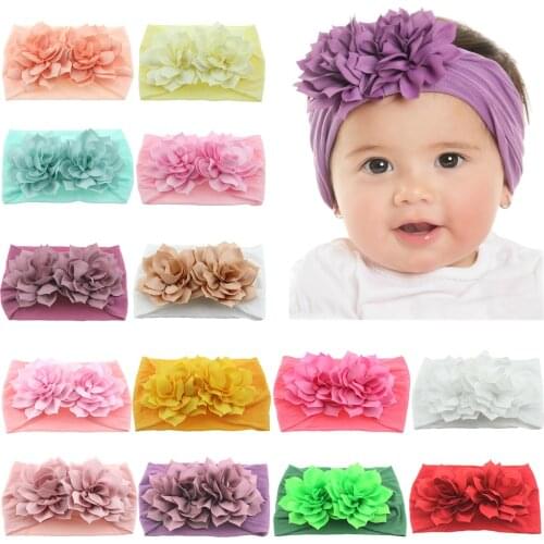 Yundfly Newborn Toddler Baby Girls Head Wrap Double Lotus Flowers Knot Turban Headband Hair Accessories Birthday Gifts for 0-3Y
