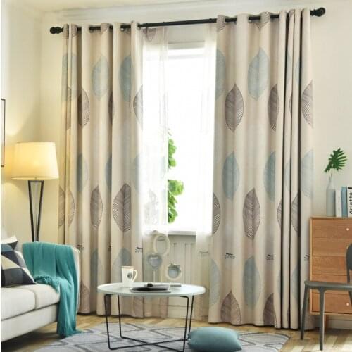Nordic Coffee Curtains for Living Room Grey Leaves Printed Window Curtain for Bedroom Window Treatments Kitchen Curtains Decor