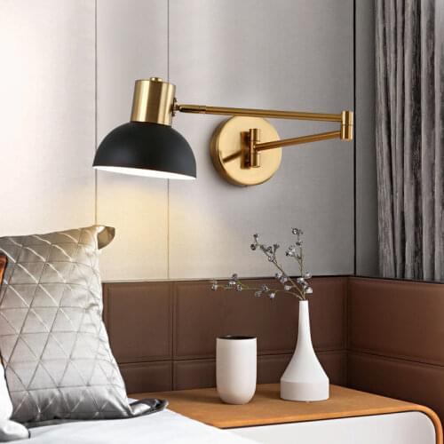 LED Wall Lamps with Switch Adjustable Angle Creative Retro Sconce Reading Bedside Bedroom Indoor Wall Light Fixture Black Gold