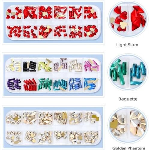 3Set Multi shape colorful Glass Nail Rhinestones Mixed Colors Flat-back AB Crystal Strass 3D Charm Gems DIY Nail Art Decorations