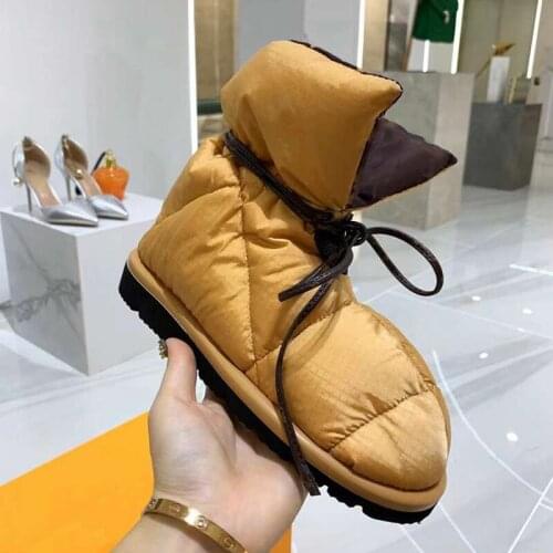 Down Cloth Soft Snow Boots Women Plus Size Flat Lace Up Shoes Mix Color Fashion Female Winter Warm Booties
