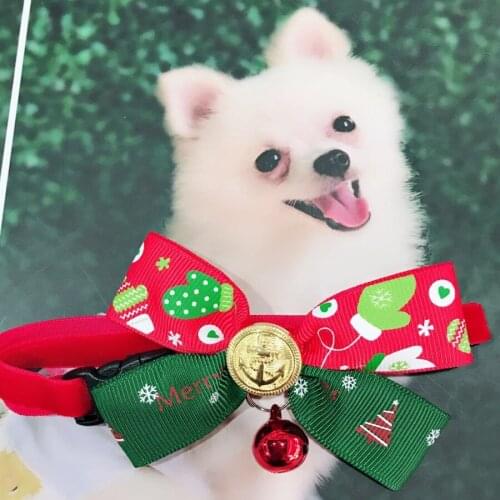Christmas Pet Cat And Dog Bow Tie Cute Christmas Bell Collar Ribbon Collar Cat Dog Small Dog Puppies Neck strap Dog Accessories