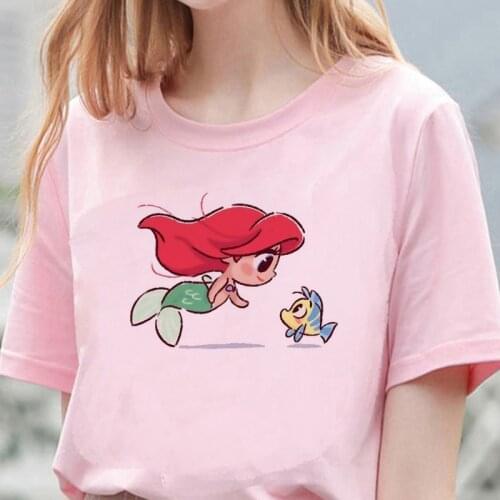 Disney Cartoon T Shirt Women Kawaii Disney Princess Graphic Tees Cute Anime Graphic Tees Unisex Harajuku Tshirt Female