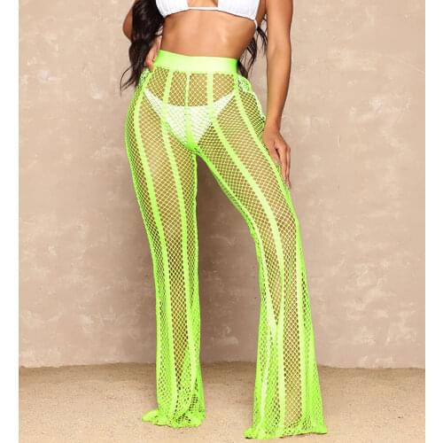 Brand New Women’s Crochet Beach Wide Leg Pants See Through Swimwear Beach Long Trousers Cover-Ups Female Beach Summer Outfits