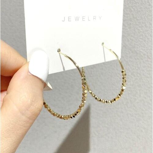 2020 Korea New Simple Exaggerated Square Sequins Ball Big Hoop Earrings For Women Fashion Temperament Oorbellen Brincos Party