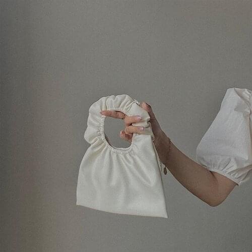 Women Clutch Bag PU Canvas Mini Spring Summer DIY Ins Popular Shoulder Hand Plicated Falbala Clouds Package Delicate White Black