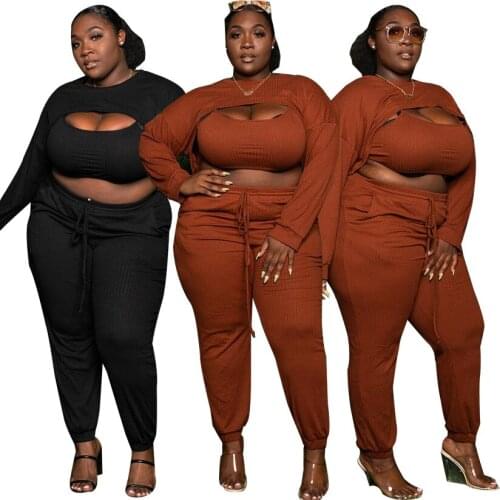 3 Piece Set Women Plus Size 4XL 5XL Women Clothing Long Sleeve Tops + Pants Birthday Casual Tracksuit Fall Winter Clothes