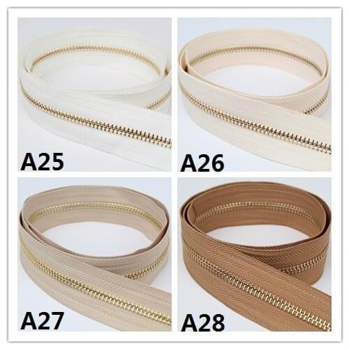 Golden metal zipper single open-end off white creamy-white khaki brown coffee dark coffee metal zipper roll 5# 10 yards a lot