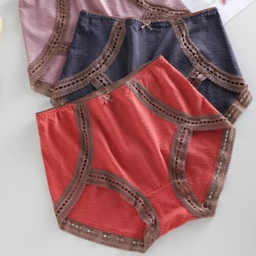 3Pcs/lot Ropa interior femenina Cotton Woman Underwears plus size 5XL High Waist Breathable lace stitching Womens Panties