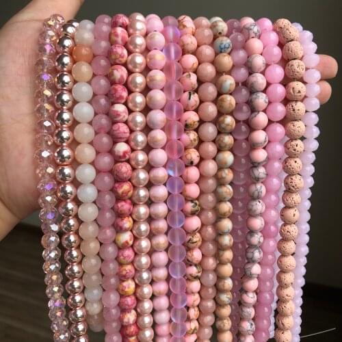 4-12mm Natural Gems Pink Series Stone Crystal Agates Turquoises Quartz Round Loose Beads For Jewelry Making Findings Bracelets